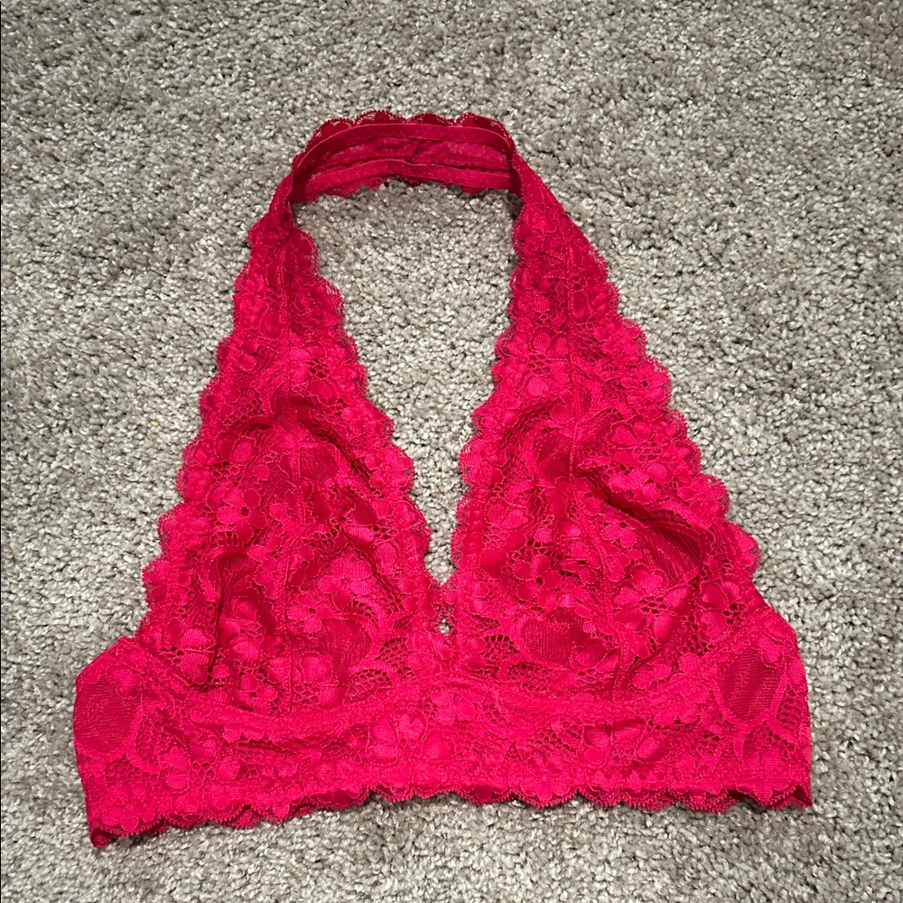 Lace Halter Bralette in Magenta